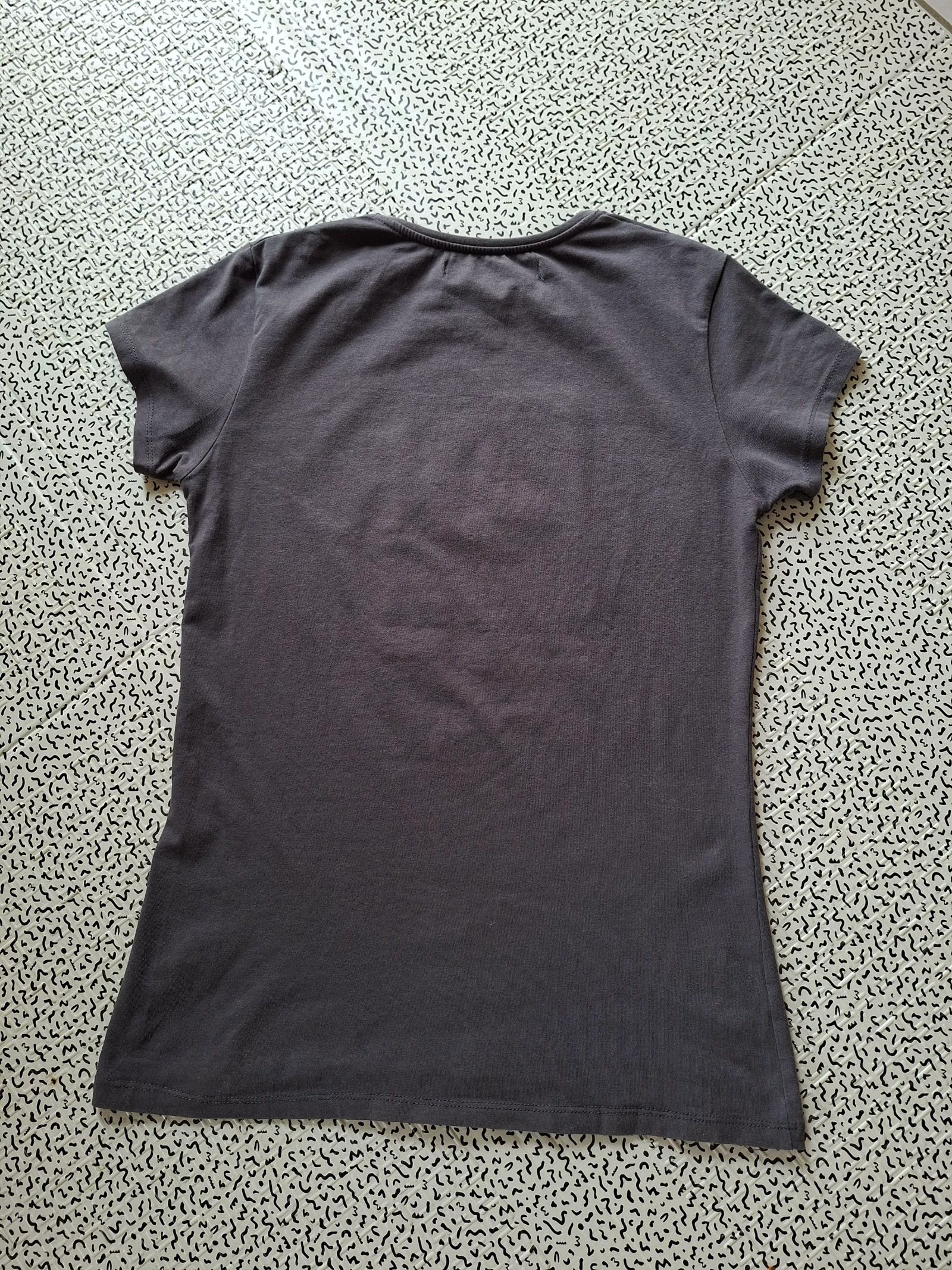 Zara Collection anthracite gray T-shirt M logo letters rhinestones short sleeves women – photo 7